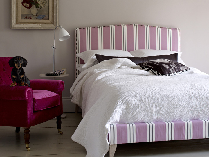 Brick Lane King Bed in Pink Stripe Fabric